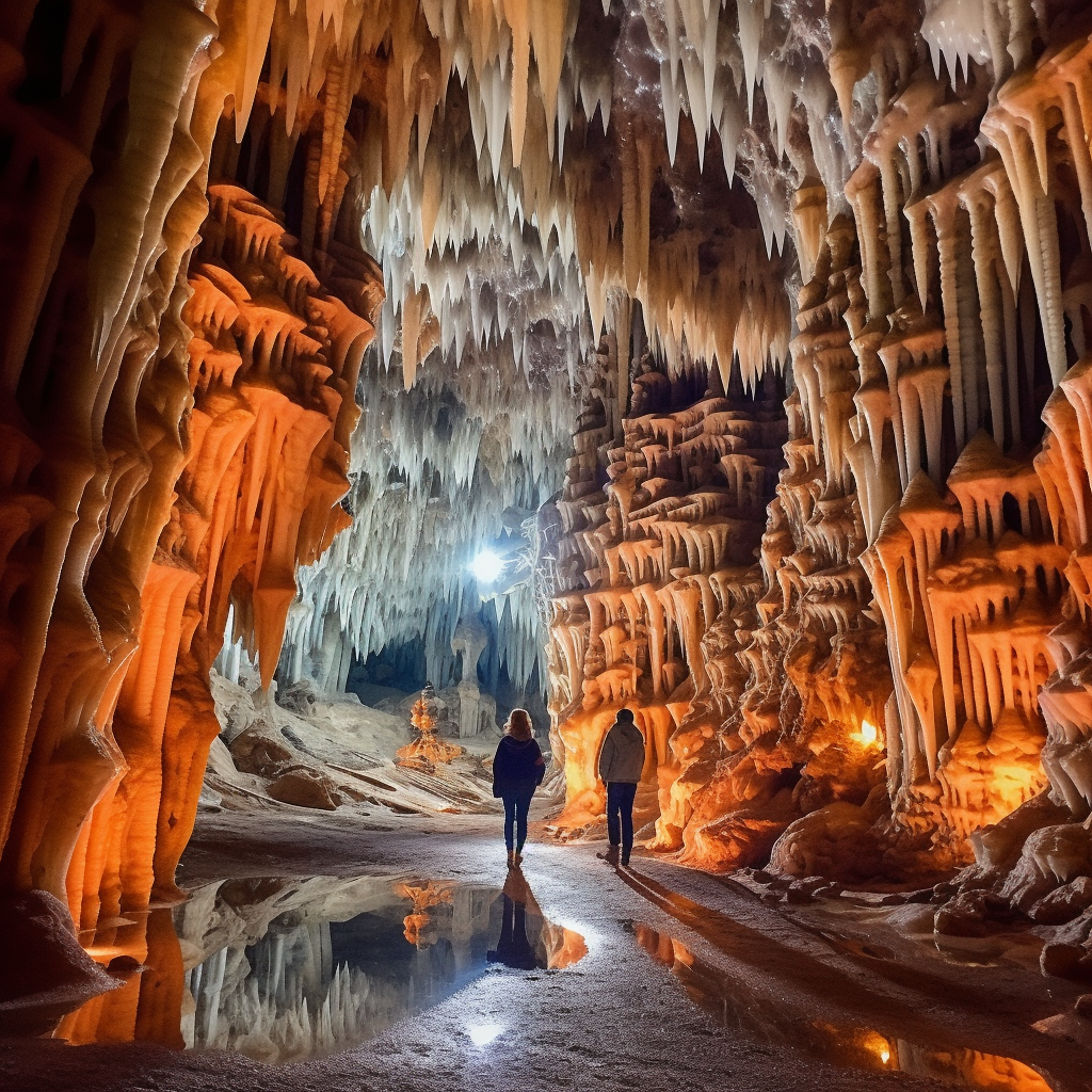 Stalactite-stalagmite moments in glowing historic caves