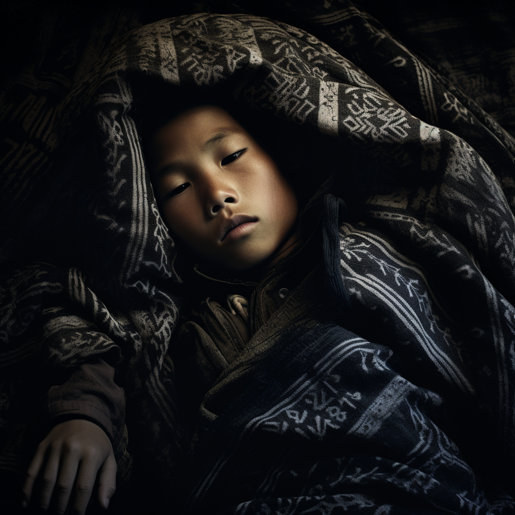 A Hmong boy peacefully sleeping in his bed