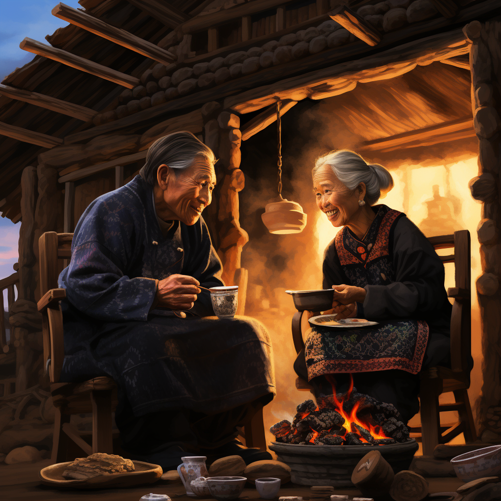 Hmong culture - Elderly couple around firepit