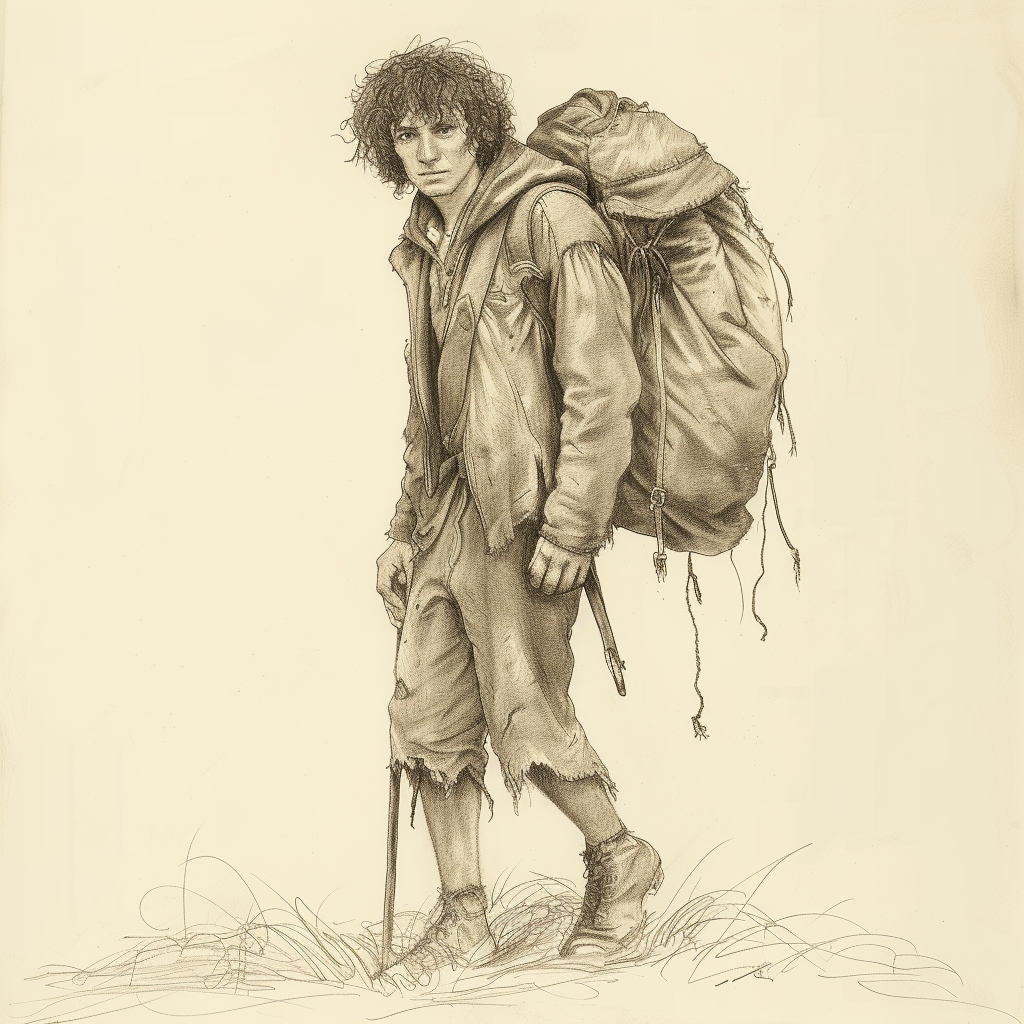 Sketch of young adult hobbit messenger