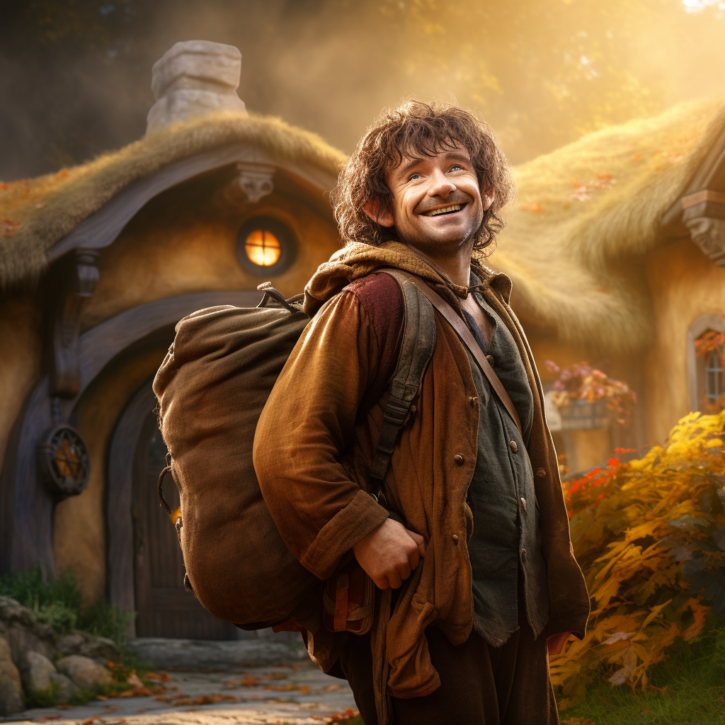 Hobbit in the Shire with Backpack