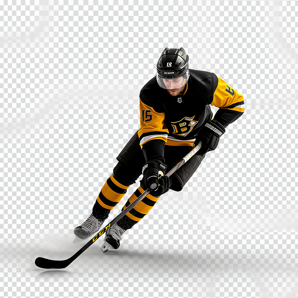 hockey player black yellow uniform moving impact transparent