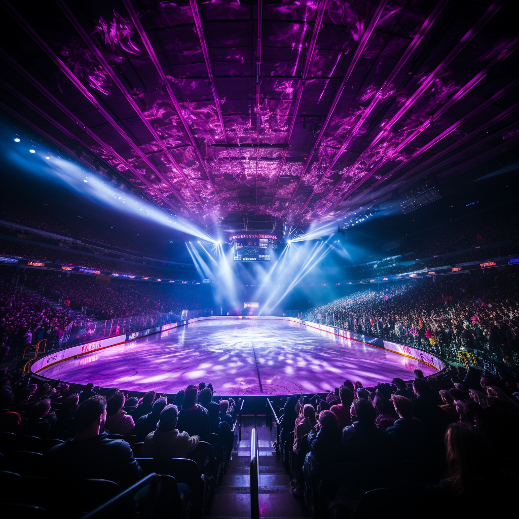 Professional hockey arena with cheering fans