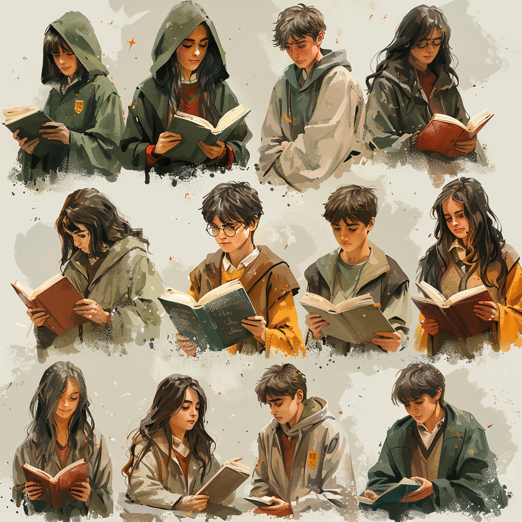 Hogwarts students reading books image