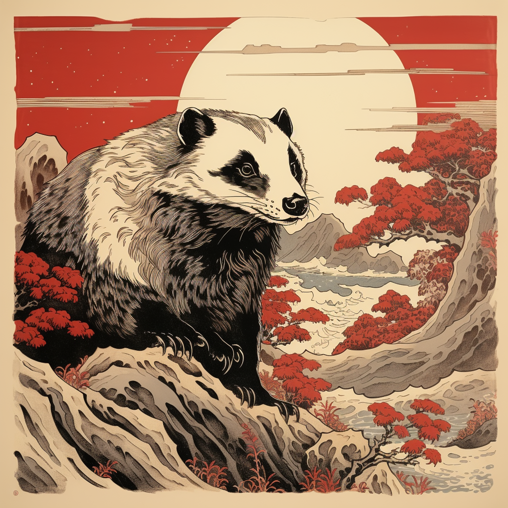 Japanese-style Badger Illustration