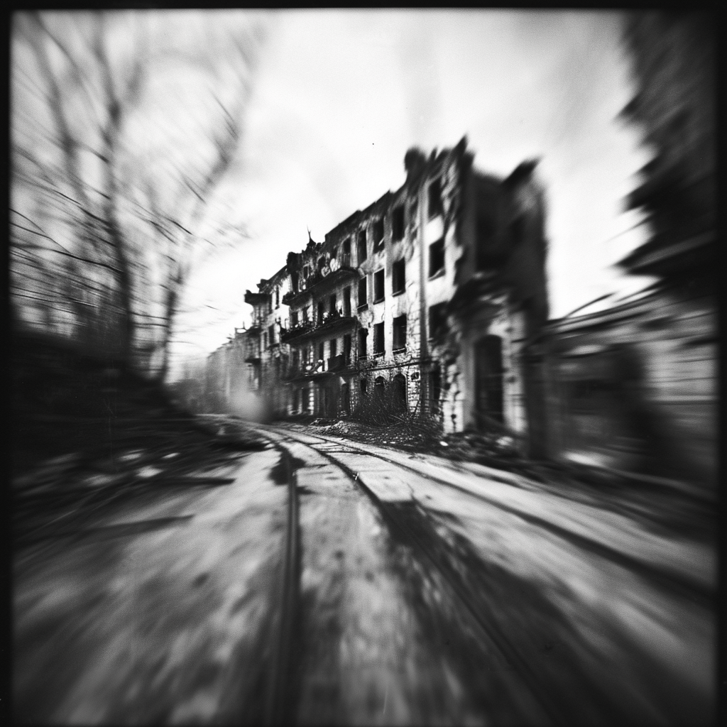 Captivating Holga Monochrome Photo of a Ruined City