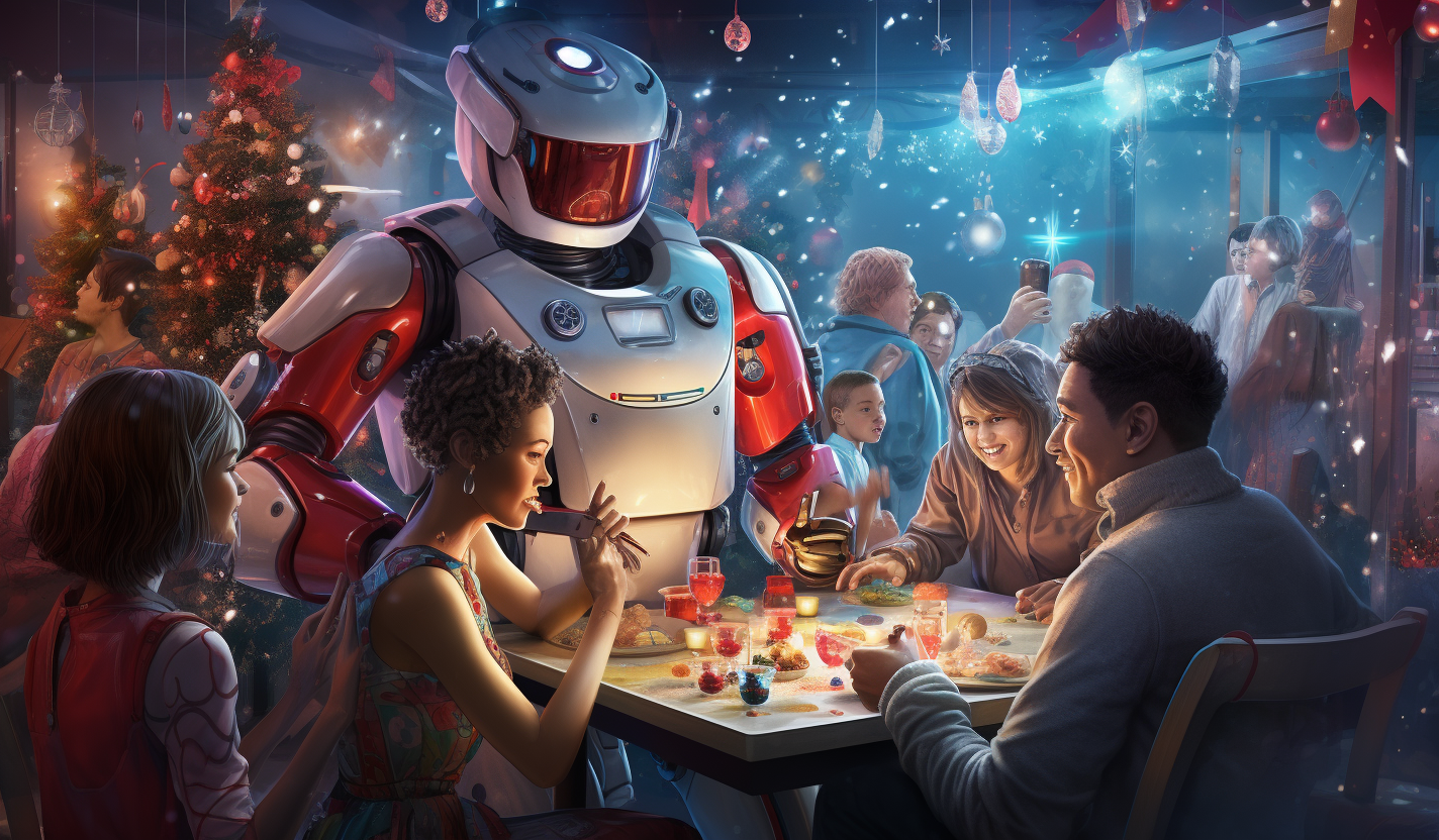 Middle-Aged Adults and Friendly Robots Celebrating