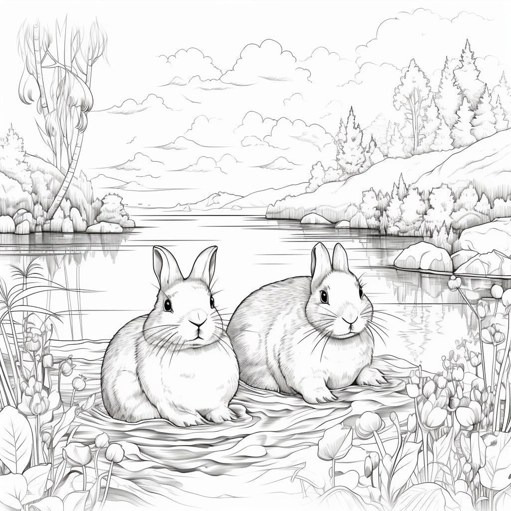 Cute bunnies enjoying a lovely lake day