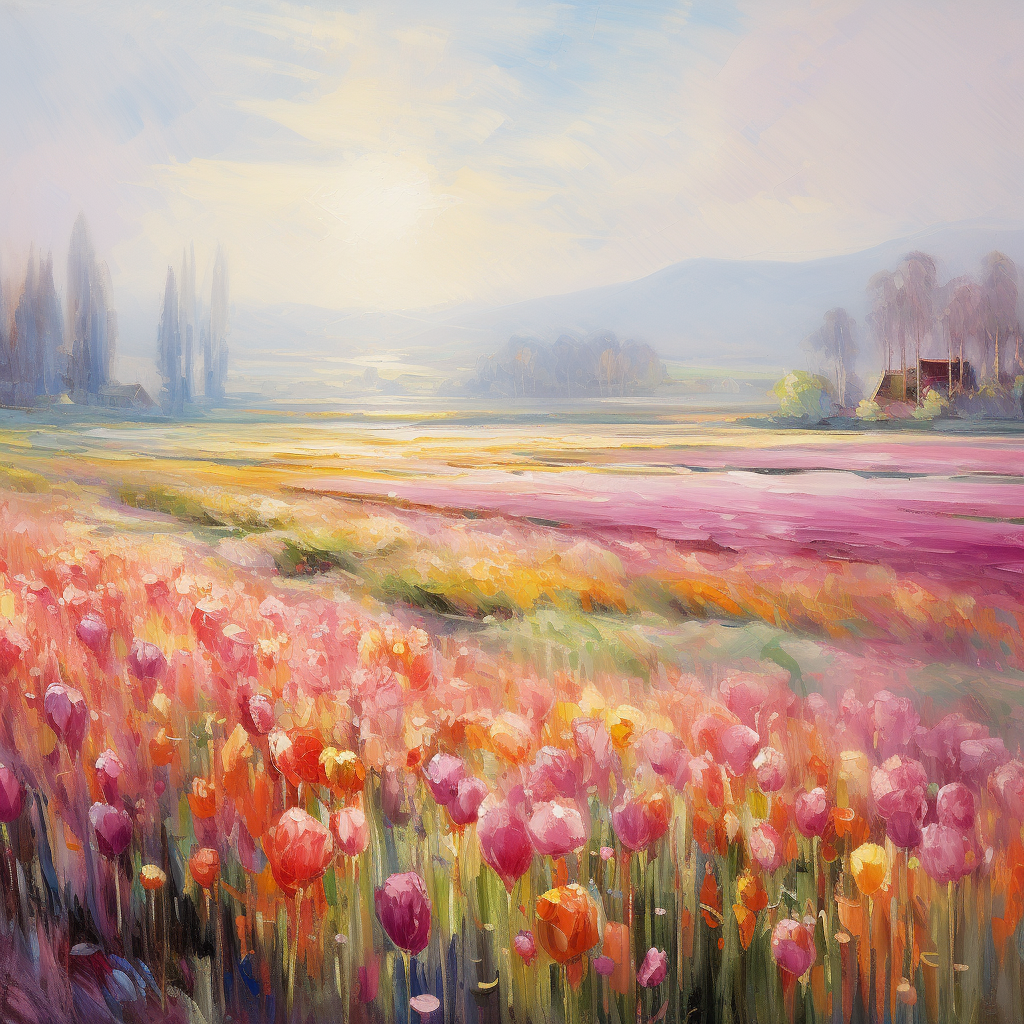 Colorful Holland Tulips in Sunlit Field