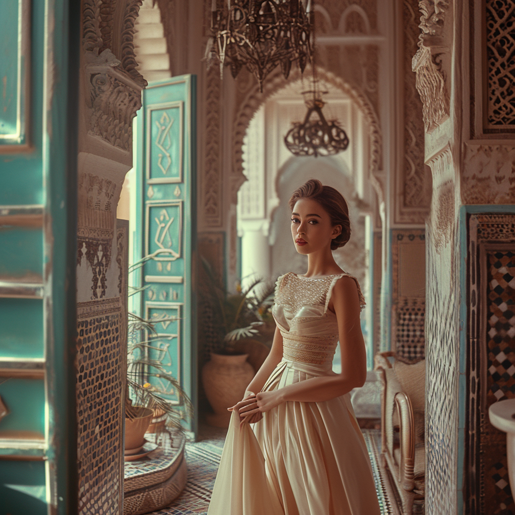 1950s Hollywood actress in Moroccan riad