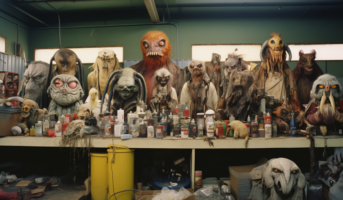 Latex masks and props in Hollywood workshop