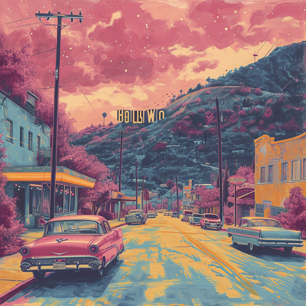 Hollywood scene illustration with psychedelic style