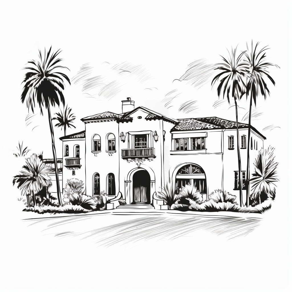 Hollywood Mansion Doodle Logo on White Background