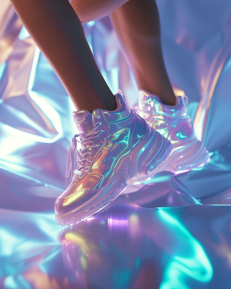 Woman wearing holographic sneakers