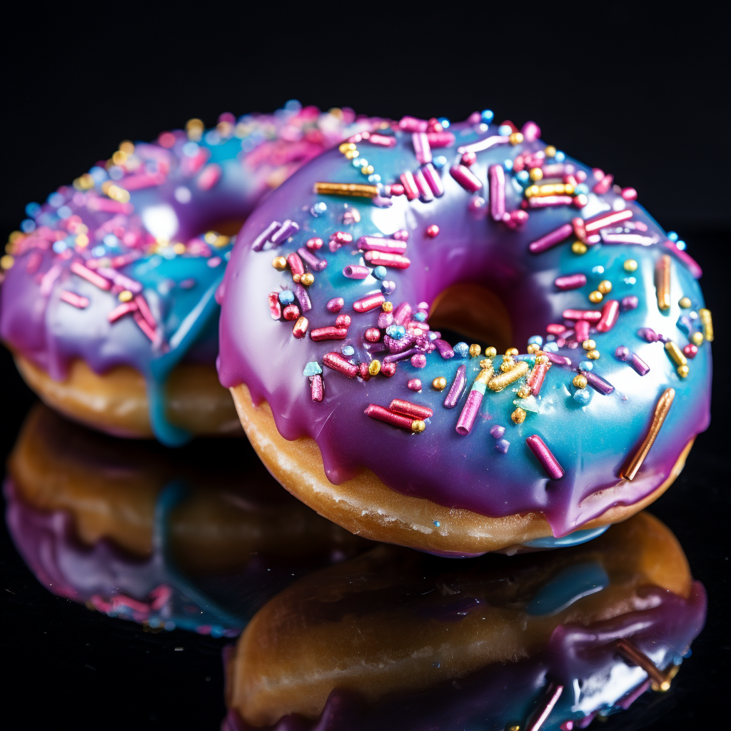 Vibrant holographic donuts on a plate