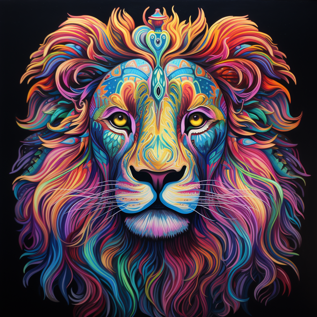 Vibrant holographic lion artwork