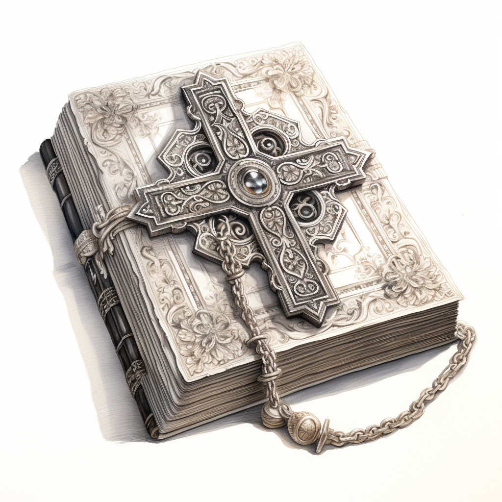 Hand-drawn Holy Book with Greek Cross