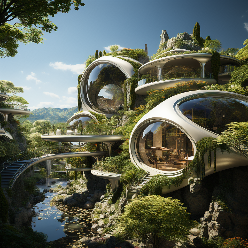 Futuristic modular home in eco-friendly village