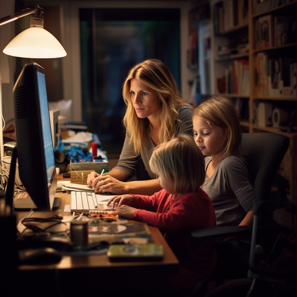 Home office with wife working