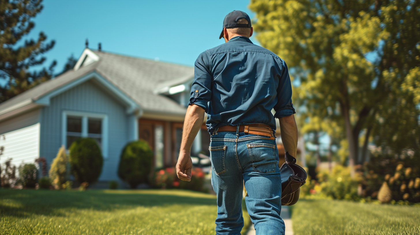 Man walking to home with toolbag