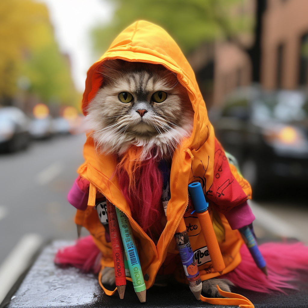 Homeless Persian Cat in Crayola Crayon Costume