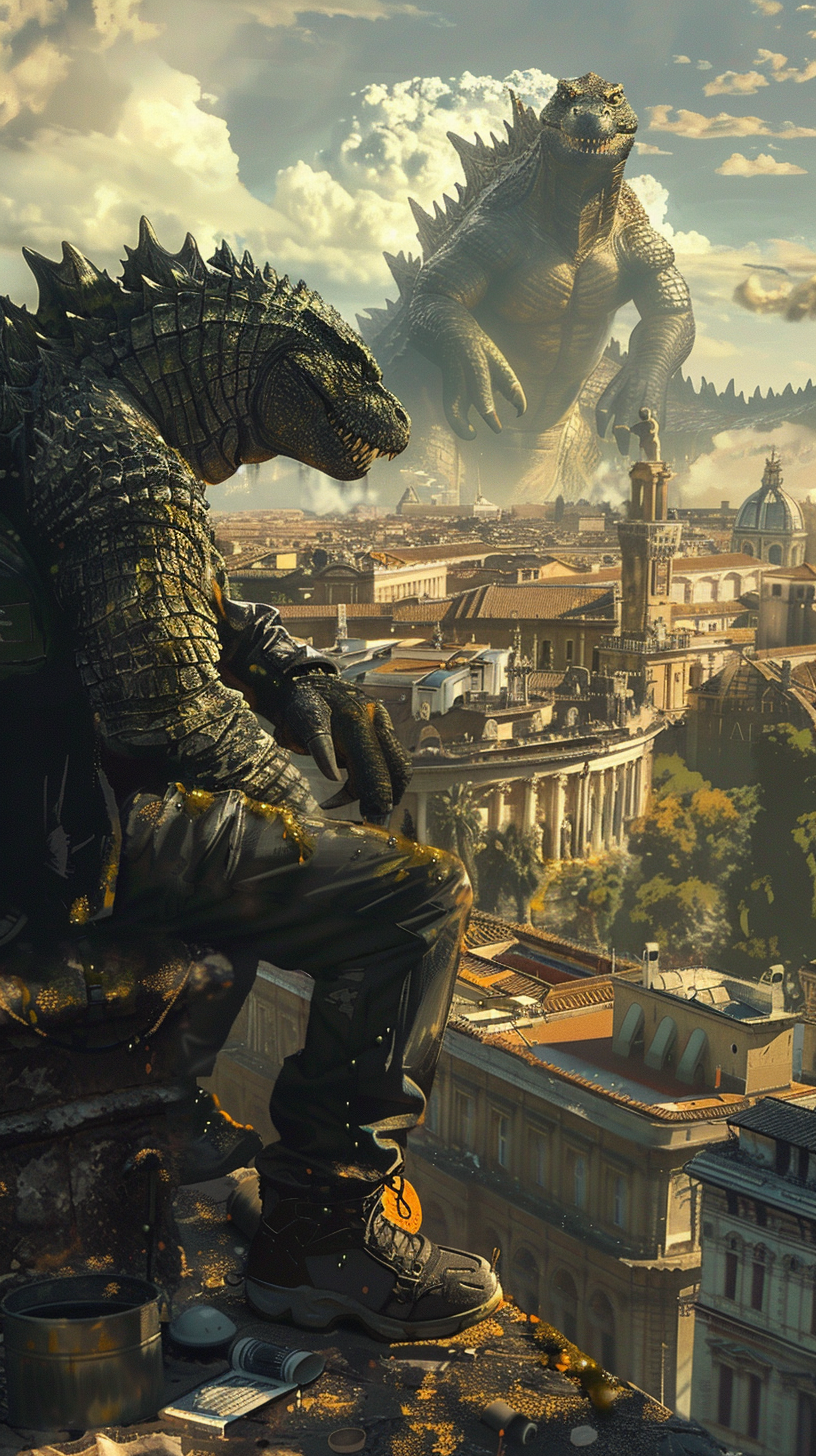 Homeless Godzilla in Ancient Rome