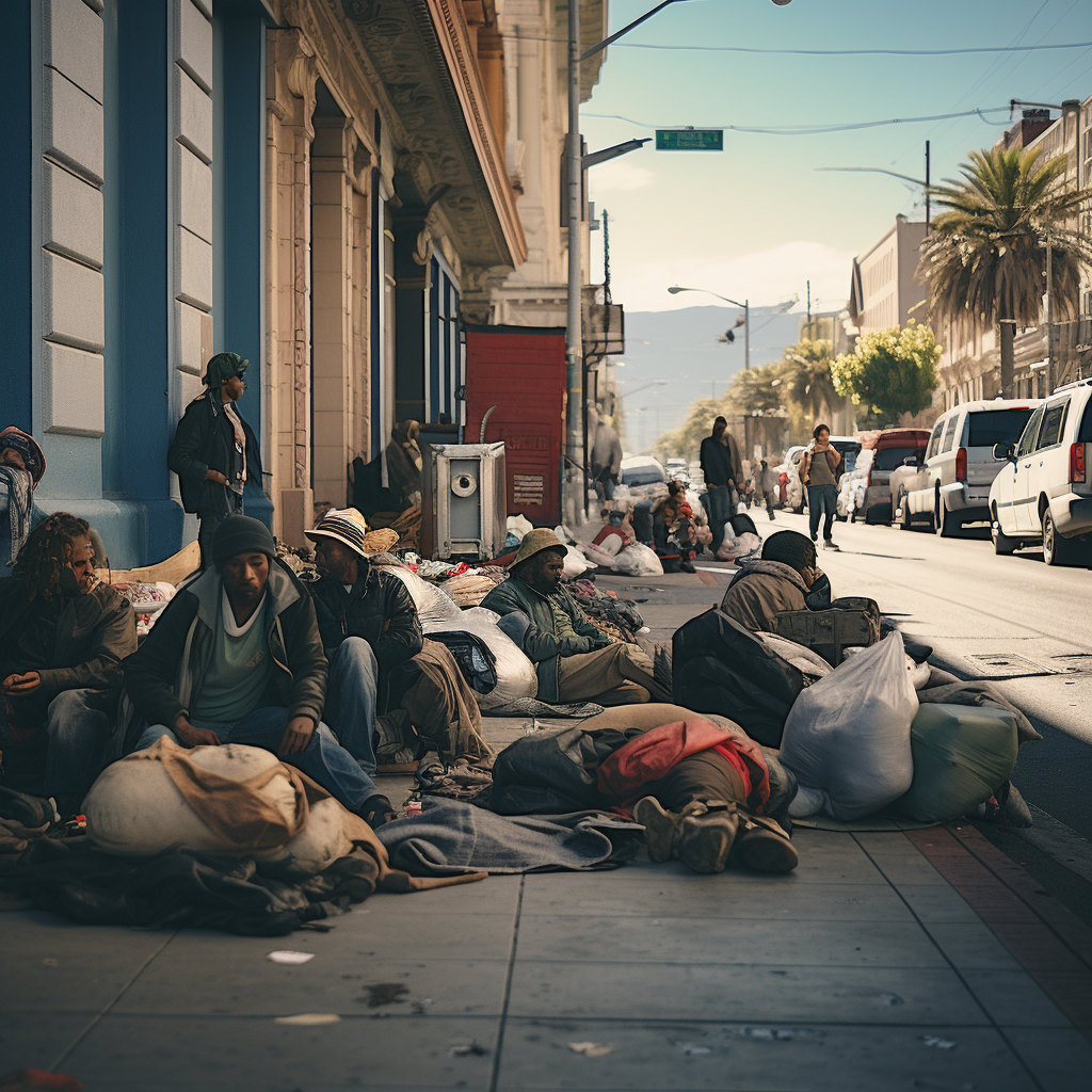 Group of Homeless on San Francisco Sidewalks