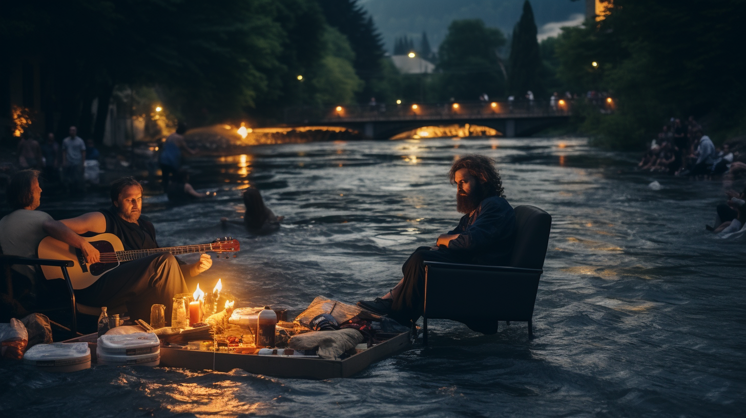 homemade big raft in river Zenica