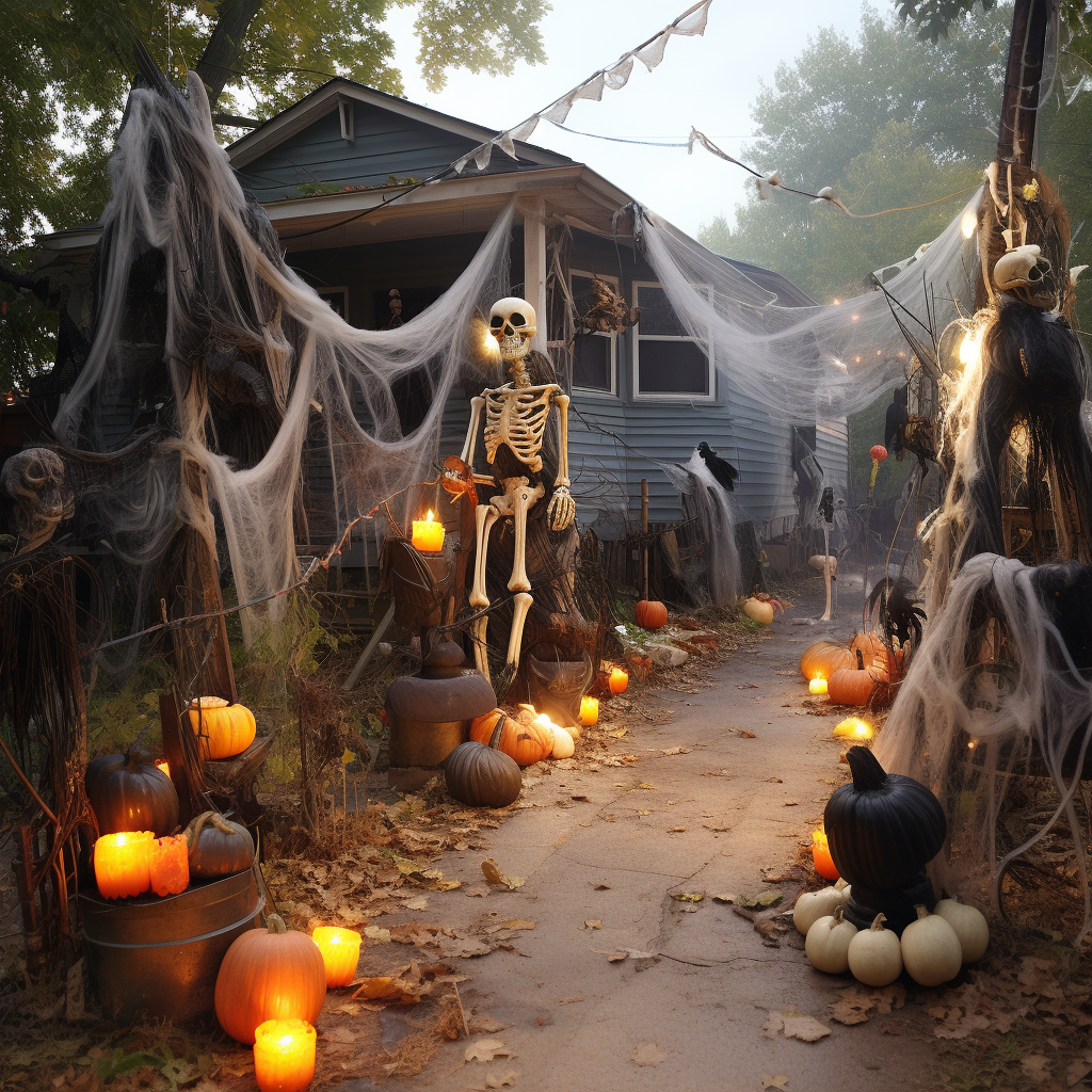 Homemade Halloween decorations in yard