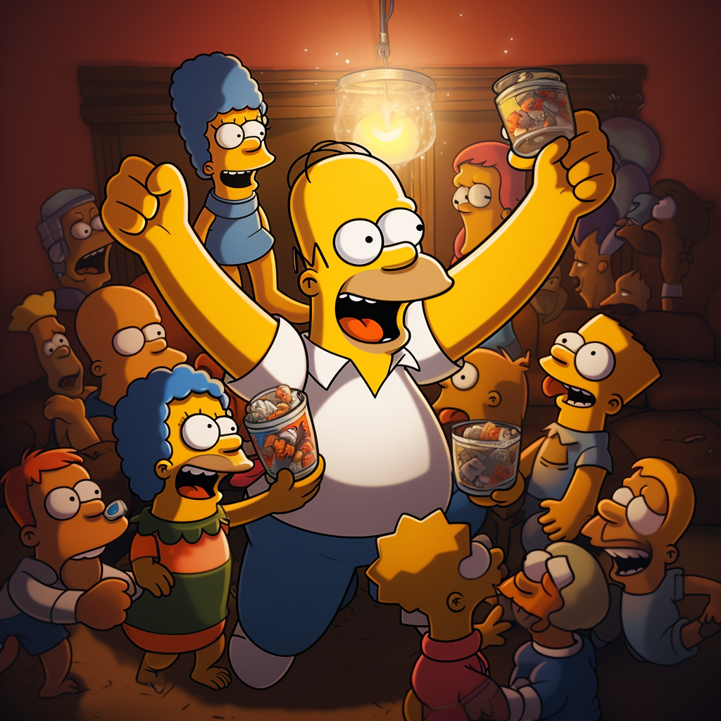 Homer and friends celebrating TikTok video