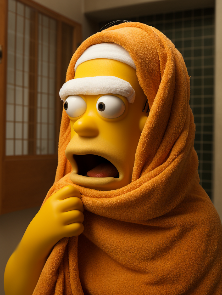 Homer Simpson using towel on his head