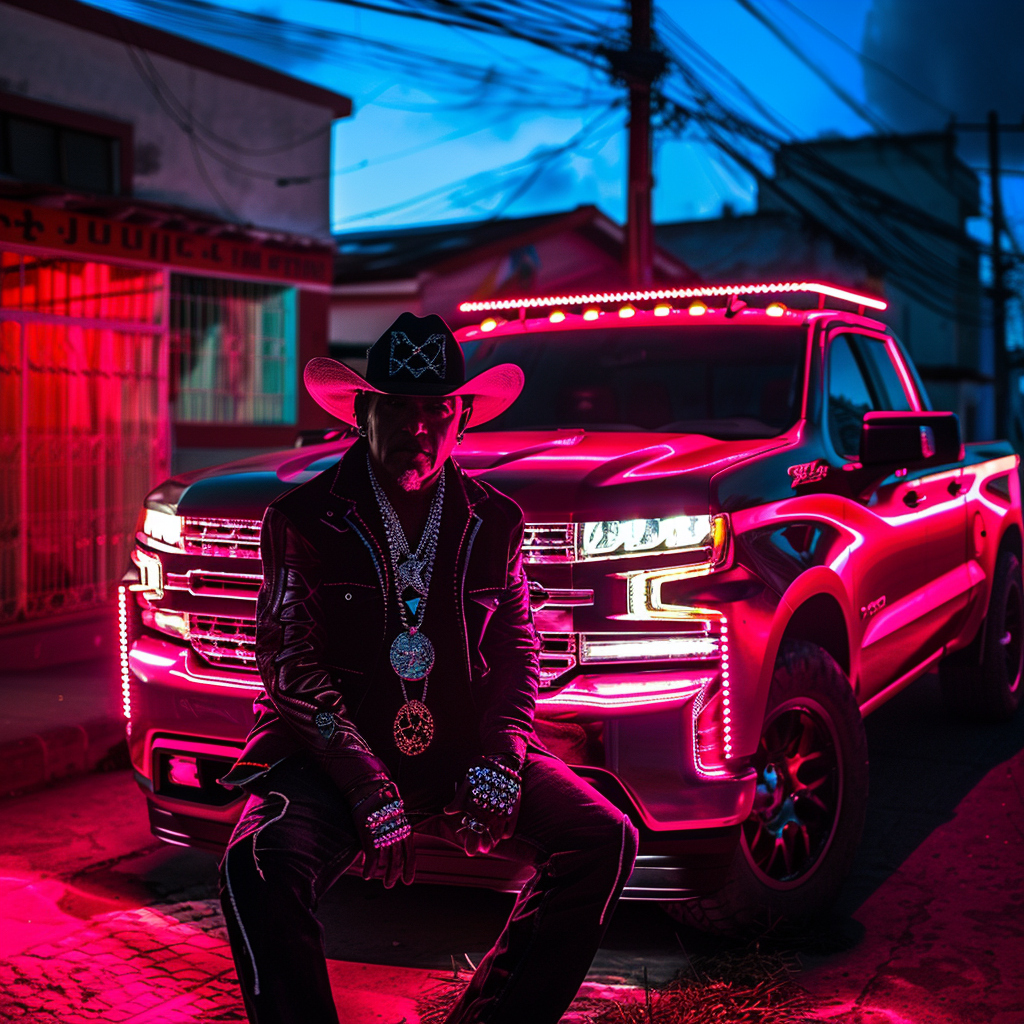 Honduran cowboy rapper cyberpunk Chevy