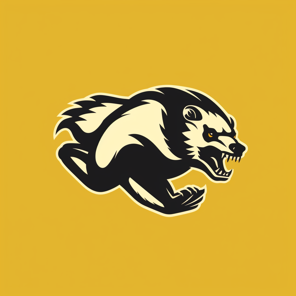 Minimalistic logo design of honey badger chasing