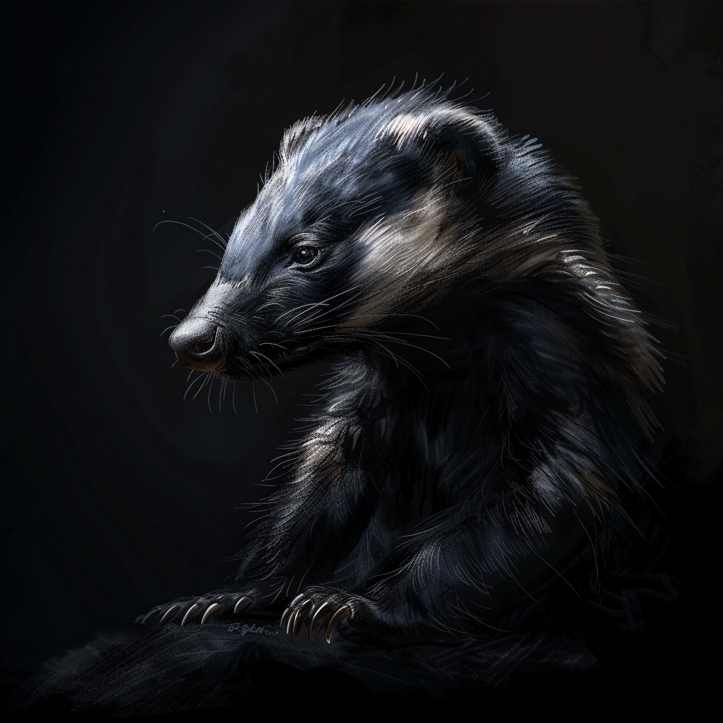 realistic honey badger dark background