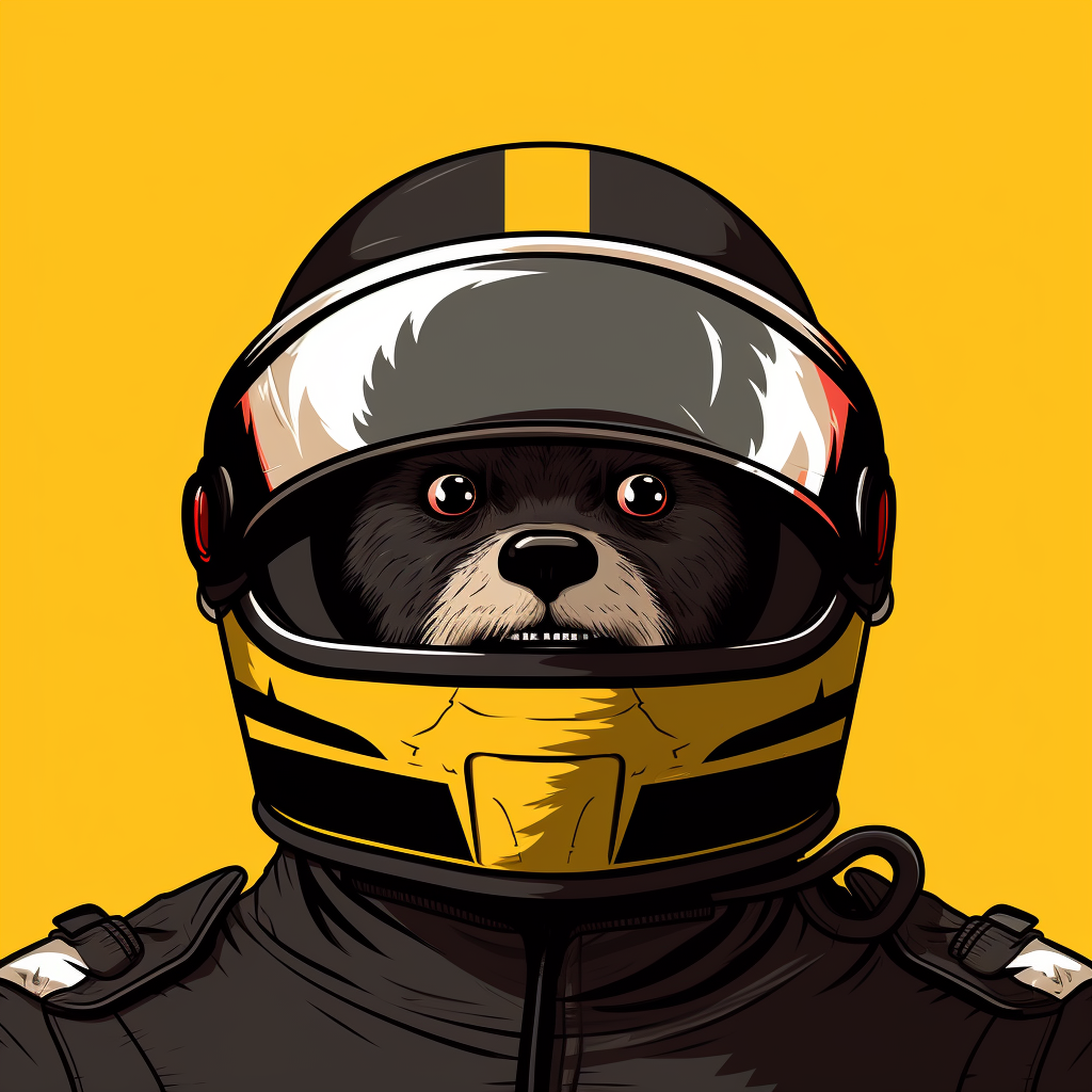 Cartoon of a Honey Badger wearing a Formula 1 helmet