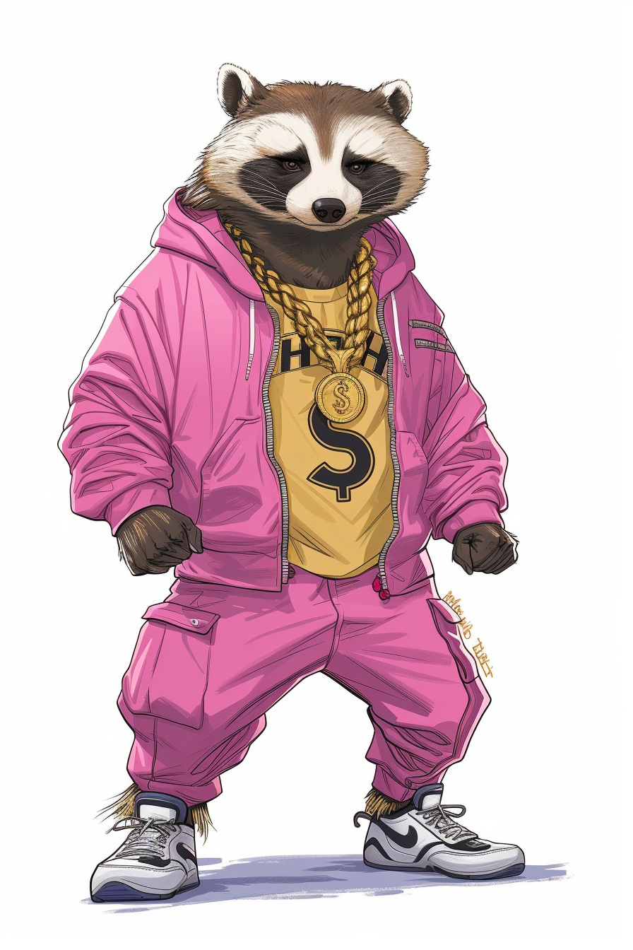 Honey Badger with Pink Sweatshirt and Gold Chain