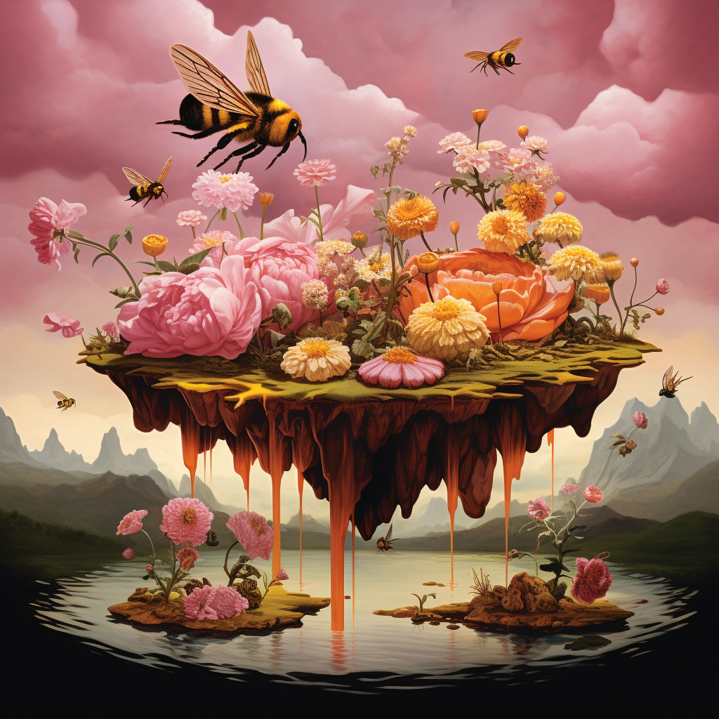 Vivid and Elegant Floating Island of Honey and Bees