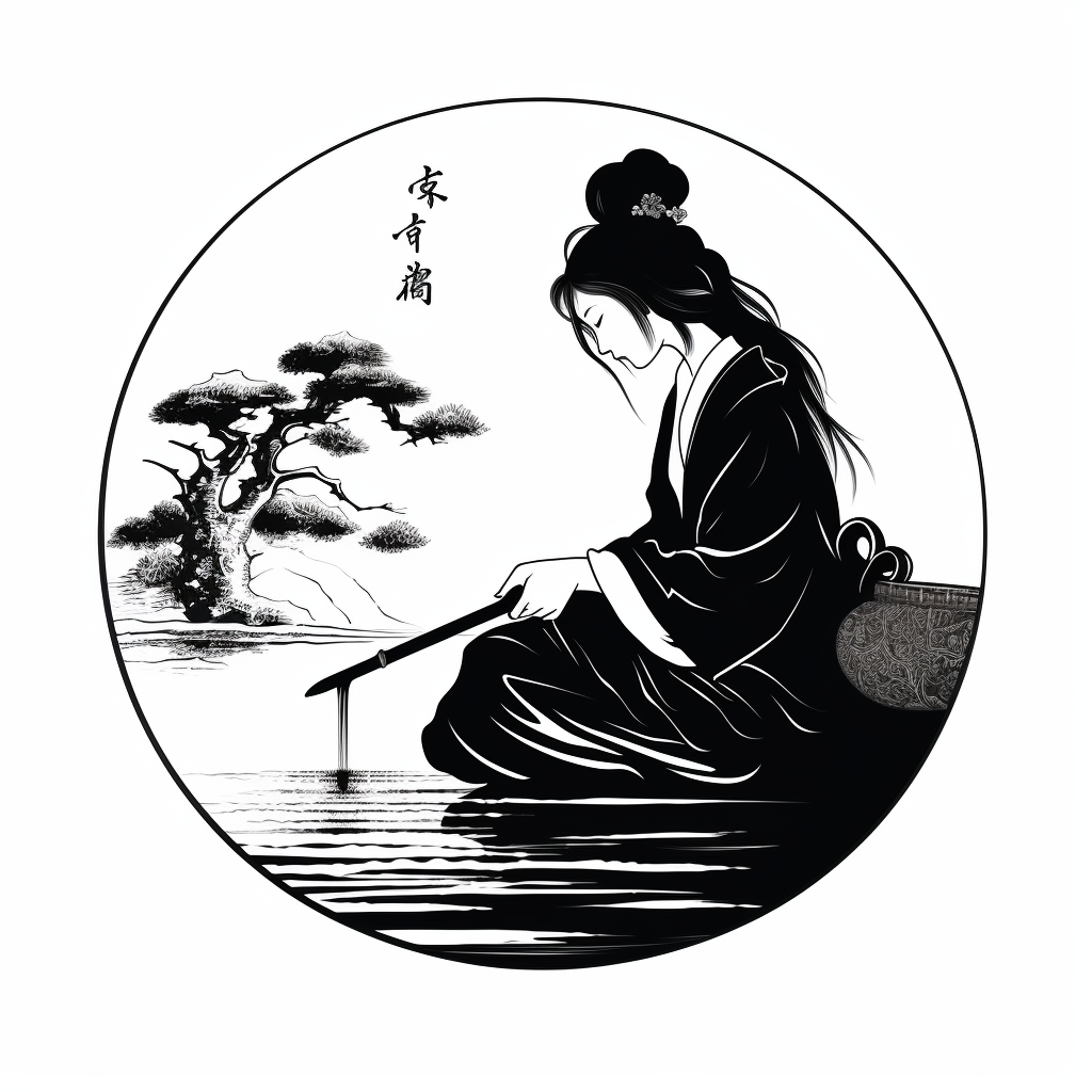 Black and White Ukiyo-e Honey Logo