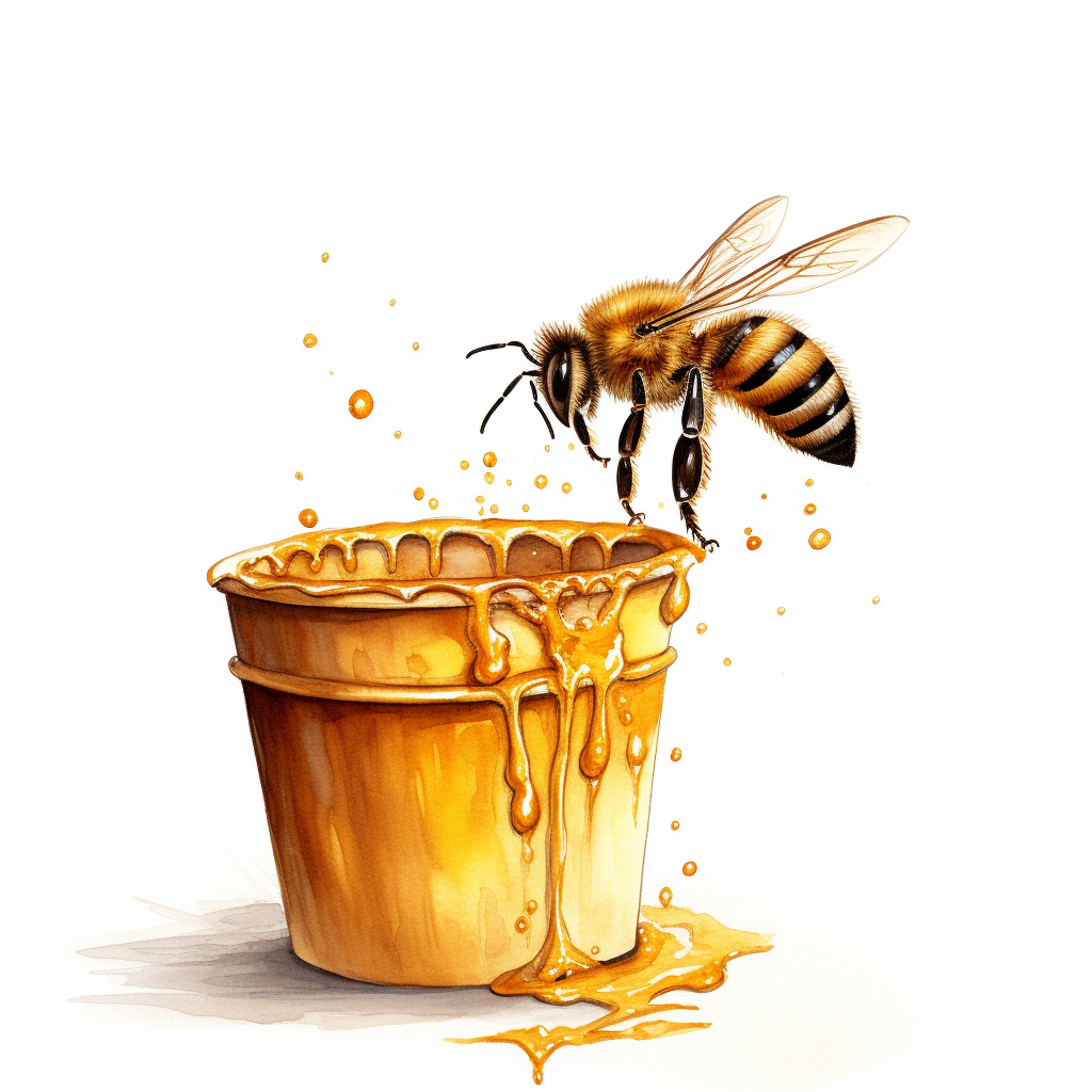 Honeybee with bucket on white background.