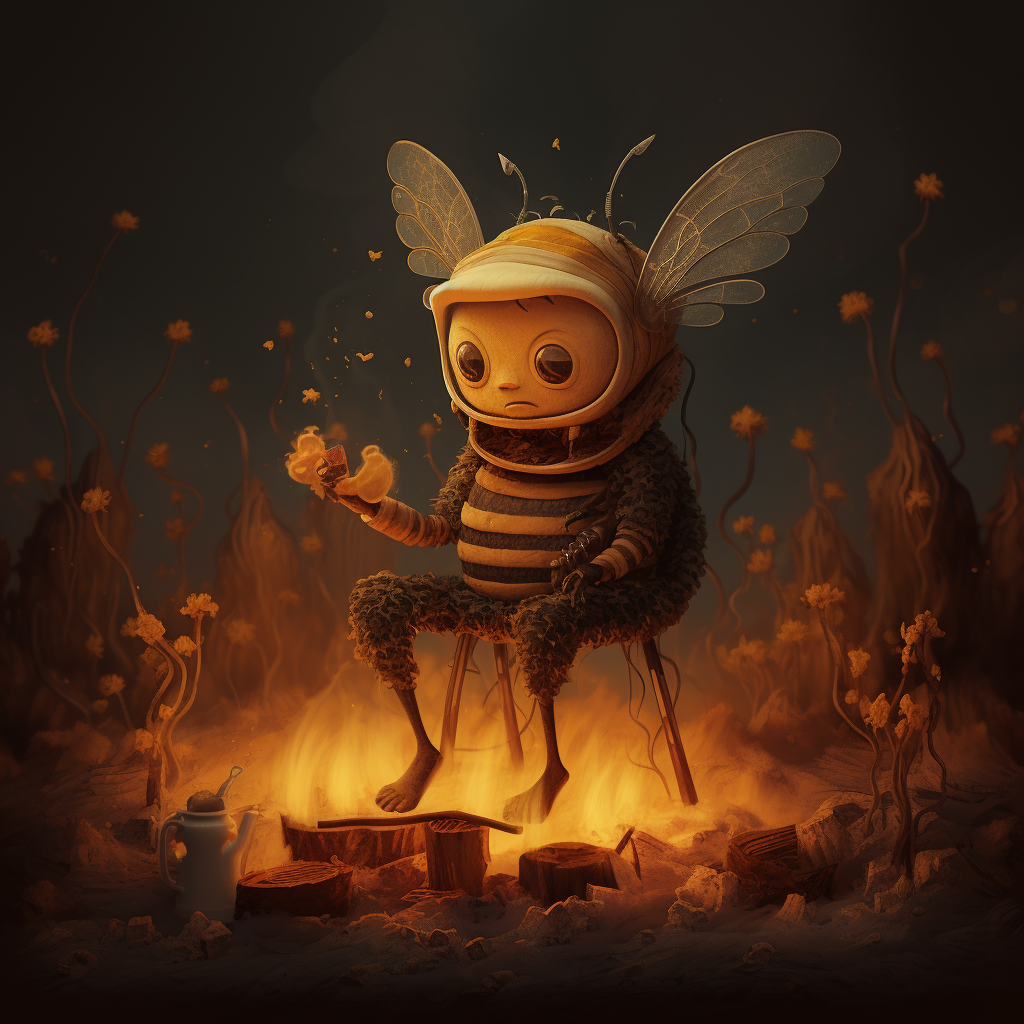 Cute honeybee sitting on toasted marshmallow smore