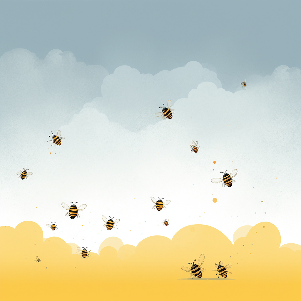 Honeybees flying in clear minimal illustration for kids book