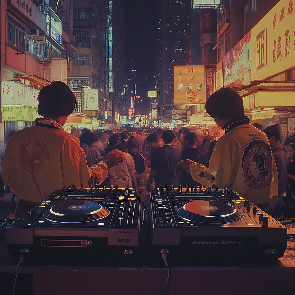 DJs playing music at Hong Kong night market