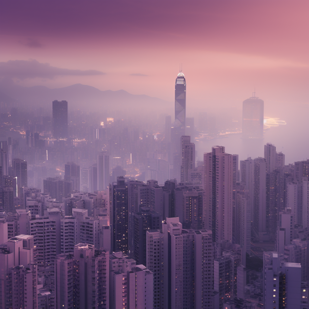 Beautiful Hong Kong Cityscape in Gray, Beige, and Purple