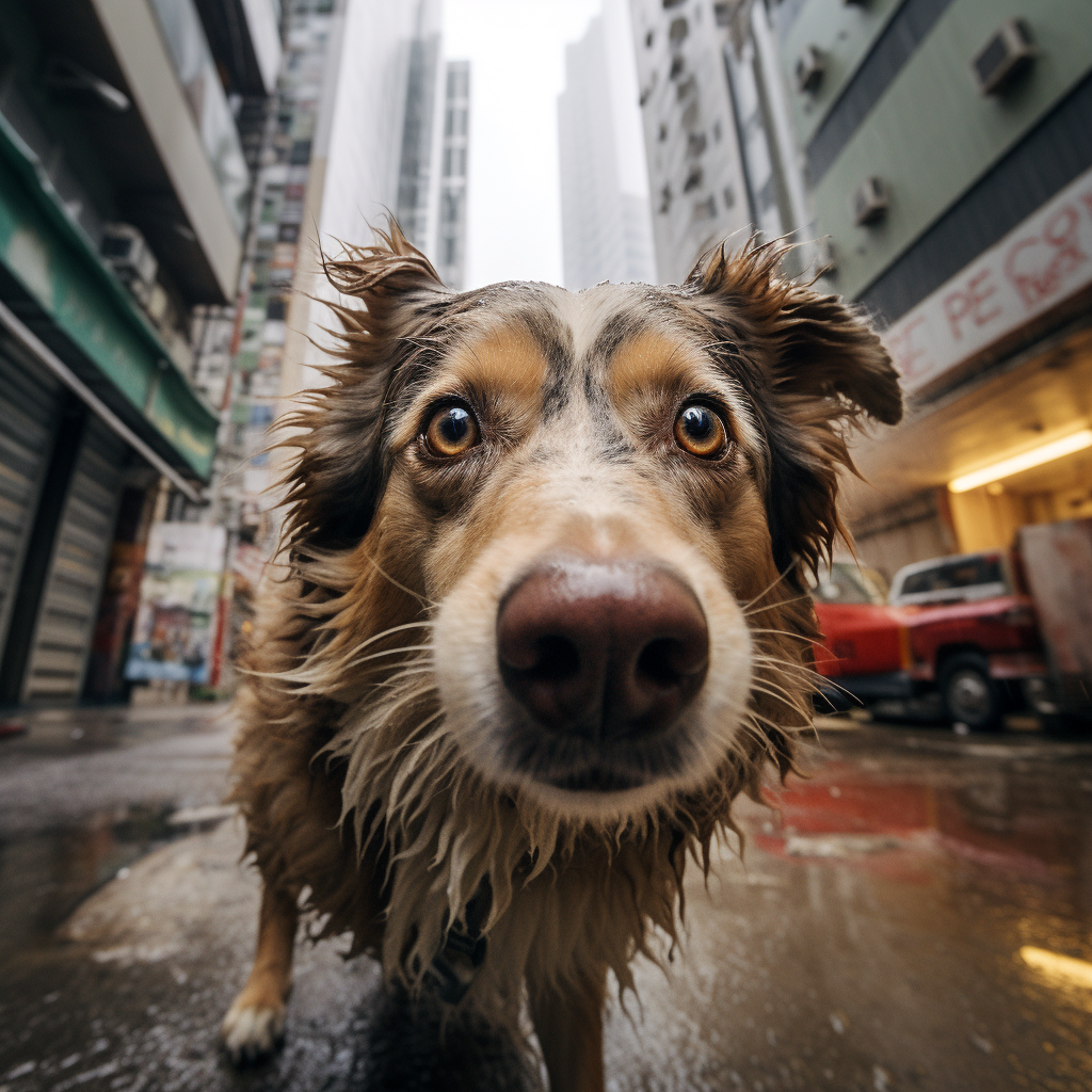 Brave dog in the midst of a typhoon