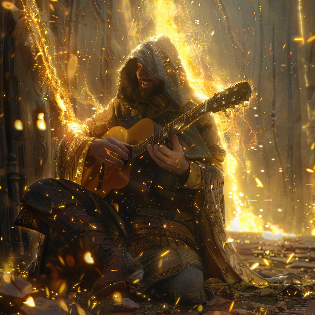 hooded bard making golden wish