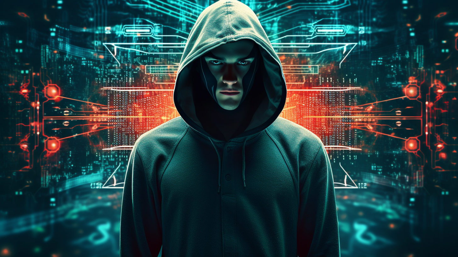 Hooded hacker mastering AI skills