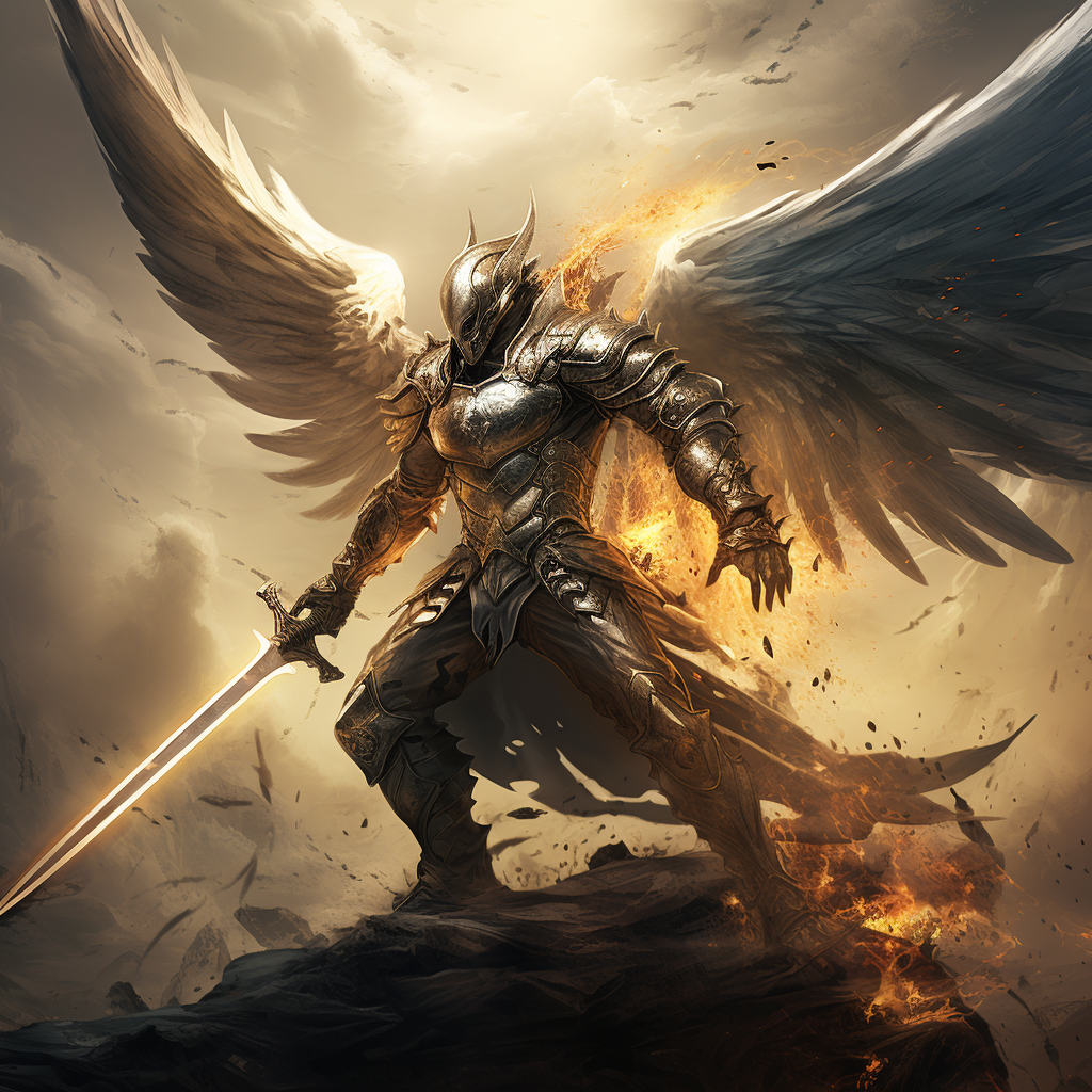 Hooded Male Warrior Angel with Sword