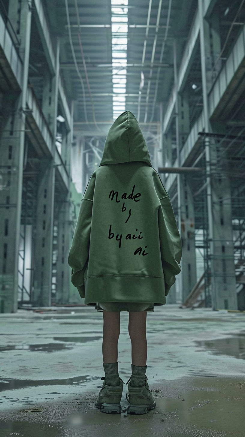 Athleisure hoodie with oversized sleeve and mono typeface  Made by AI