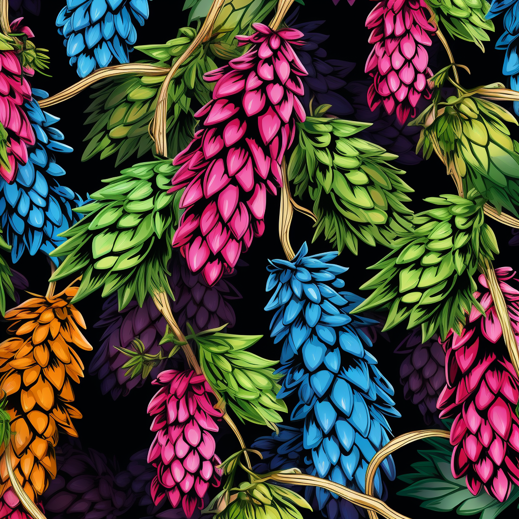 Colorful hop cones and snowflakes pattern