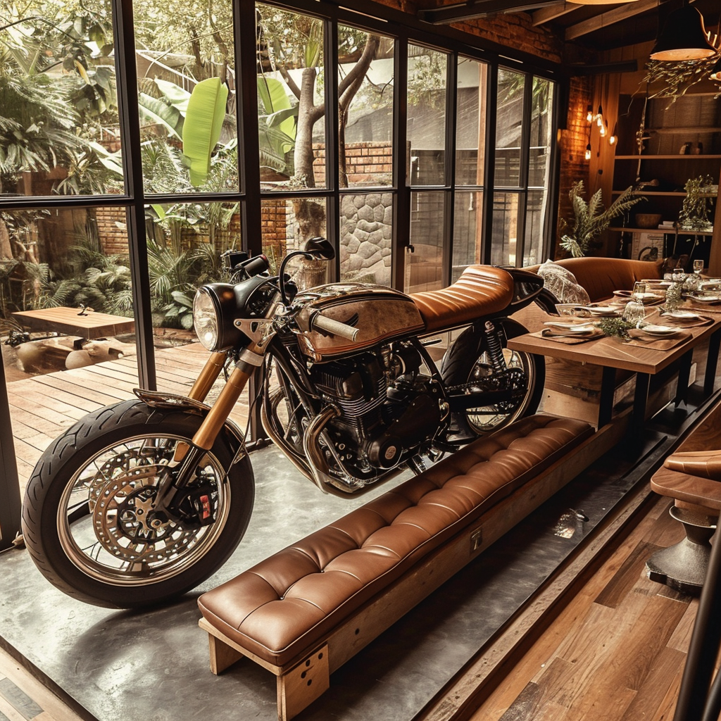 Motorcycle with Footstool and Dining Table